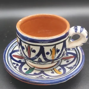 Tasse en Céramique Artisanale Peinte à la Main avec Soucoupe